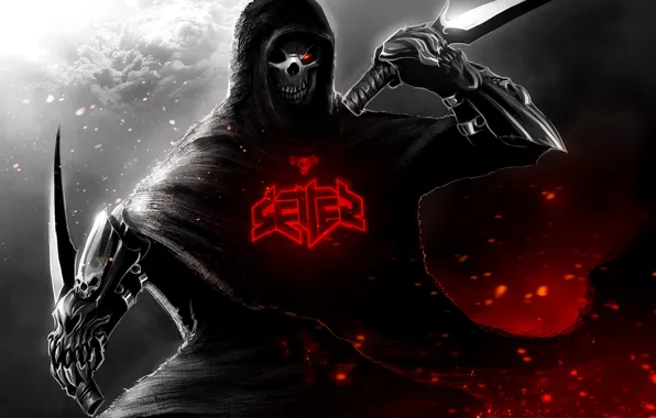 Картинка темно, череп, кинжал, assassin