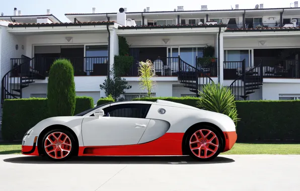 Картинка белый, красный, Bugatti, veyron, суперкар, red, white, отель, supercar, бугатти, hotel, вейрон, grand sport, vitesse