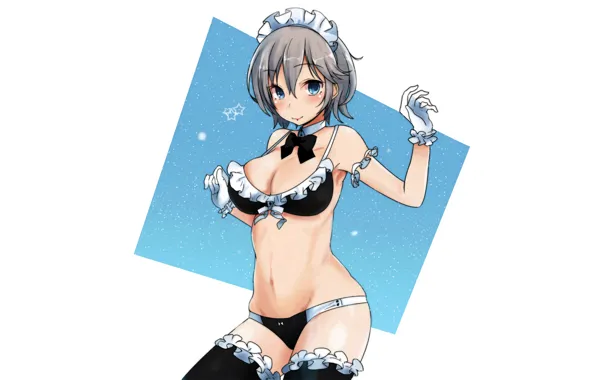 Картинка lingerie, panties, panty, Anastasia, The Idolmaster, blue eyes, thighhighs, bra, pantsu, gloves, Cinderella Girls, short …