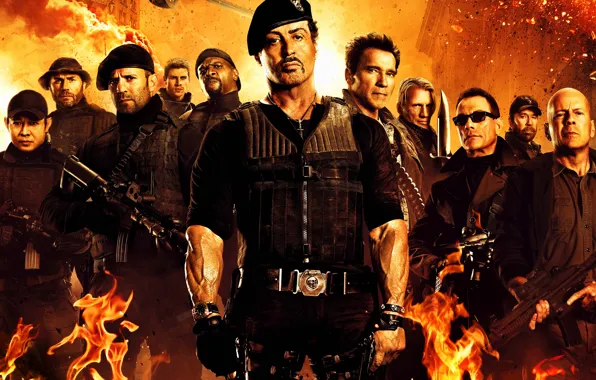 Картинка Брюс Уиллис, Bruce Willis, Арнольд Шварценеггер, Сильвестр Сталлоне, Chuck Norris, Чак Норрис, Jason Statham, Sylvester …