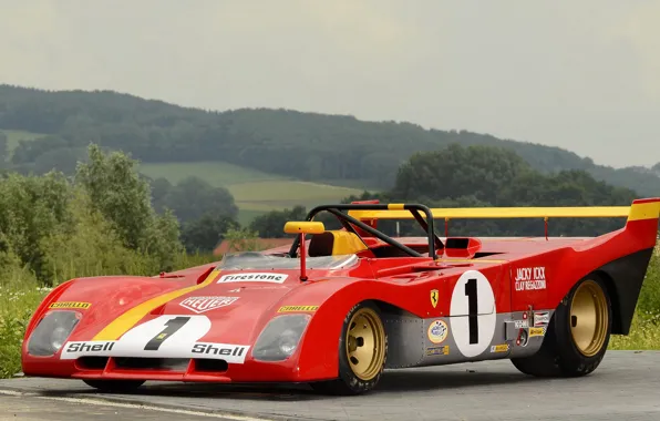 Картинка лес, Ferrari, спорткар, 312 P, 1972-73