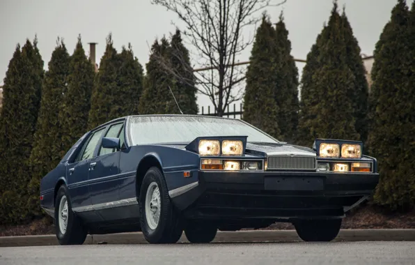Картинка Синий, Седан, Classic, После дождя, Aston Martin Lagonda
