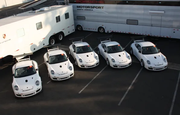 Картинка белые, порше, Porsche Develops New 911 GT3, фургоны, кары