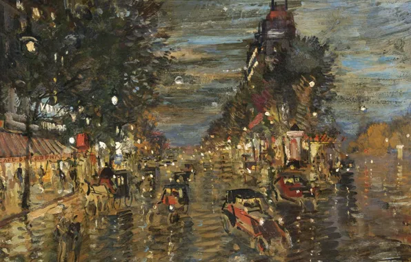 Картинка Константин Коровин, улица, городской пейзаж, Париж Ночью, картина