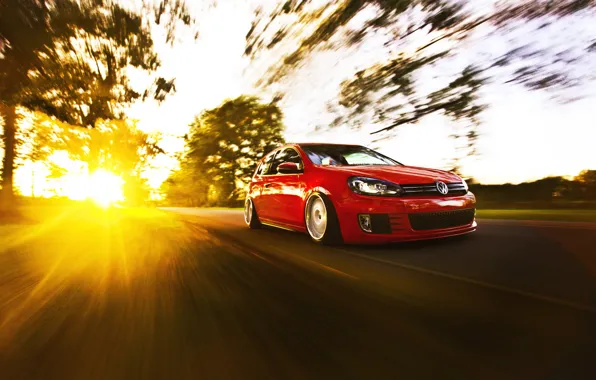 Картинка тюнинг, в движении, volkswagen golf, солнечный свет, фольксваген гольф