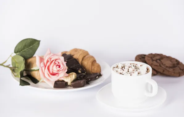 Картинка Love, конфеты, печенье, Coffee, Valentine, роза, горячий шоколад