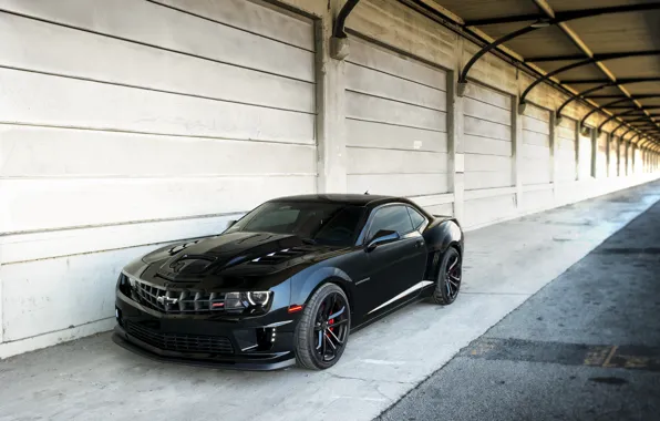 Картинка стена, чёрный, wall, шевроле, black, chevrolet, camaro ss, камаро, ходовые огни