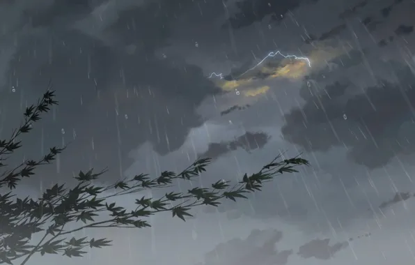 Картинка Anime, Fog, Макото Синкай, Капли, Overcast Sky, Дождь, Пасмурное Небо, Clouds, Тучи, Maple, Котоноха Но …