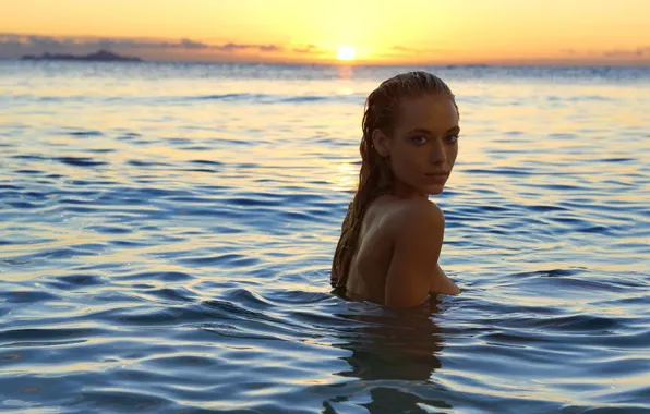 Картинка sea, sunset, model, look, Sports Illustrated, Hannah Ferguson, Swimsuit Issue