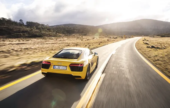 Картинка дорога, авто, небо, свет, Audi, скорость, задок, V10