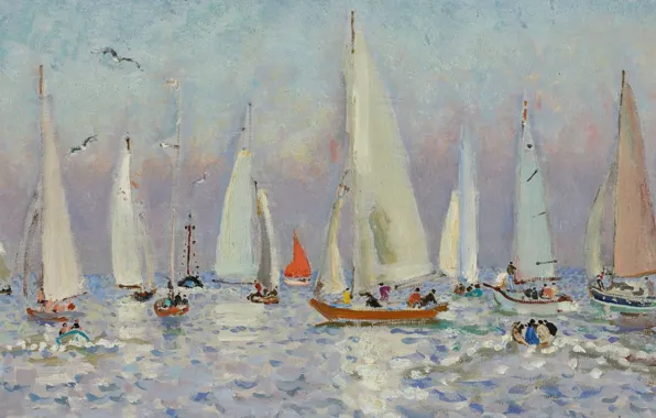 Картинка картина, лодка, регата, яхта, Хорошая Погода на Море, Андре Гамбург, Andre Hambourg, парус