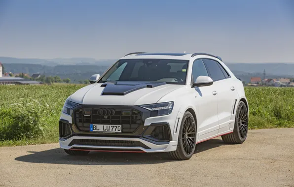 Картинка машина, небо, трава, Audi, фары, тюнинг, Ауди, капот