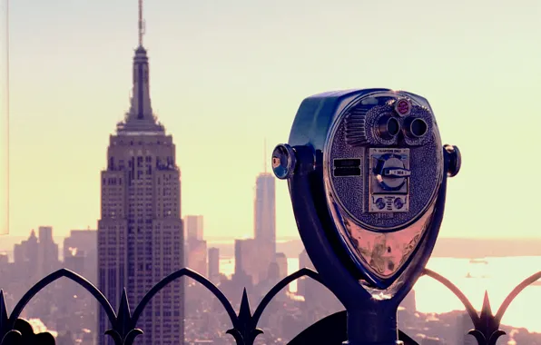 Картинка USA, New York, Manhattan, NYC, New York City, view, skyscraper, fence, Empire State Building, buildings, …