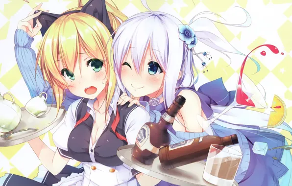 Картинка anime, cafe, neko, Maid, drink, girl, bishojo, kawaii, drinks, car, waitress, pretty, ice