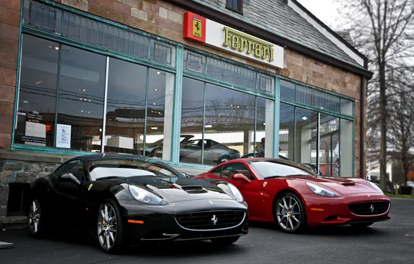 Картинка красный, черный, Ferrari, салон