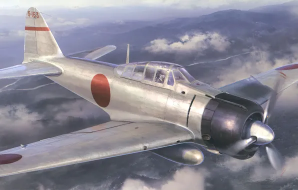 Картинка art, aviation, ww2, zero, Mitsubishi a6m2, airplanet