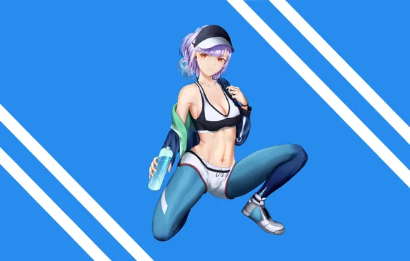 Картинка shorts, leggings, red eyes, short hair, handsome, breasts, sports clothing, Giulio Cesare, short hoodie, gym …