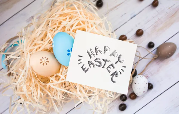 Картинка eggs, spring, Happy, tender, Пасха, яйца, Easter, wood, decoration