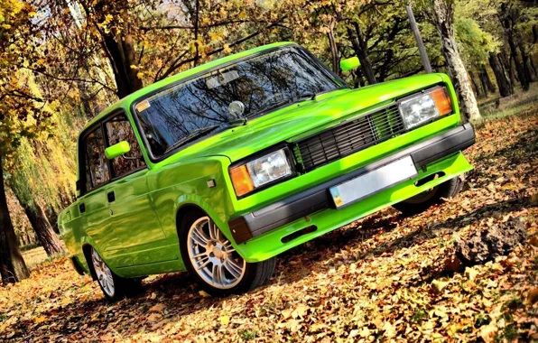 Картинка Авто, Осень, Деревья, Листья, Тюнинг, Парк, Lada, Лада