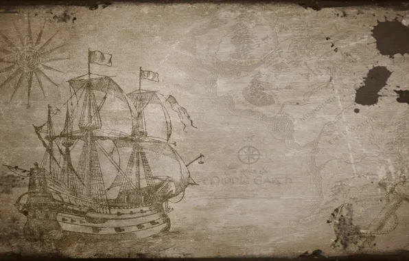 Картинка sea, retro, map, boat, old maps, Treasure map