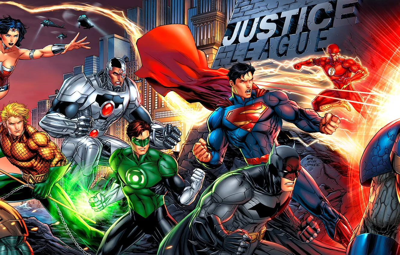 Фото обои batman, superman, green lantern, cyborg, DC Comics, Flash, Aquaman, Justice League