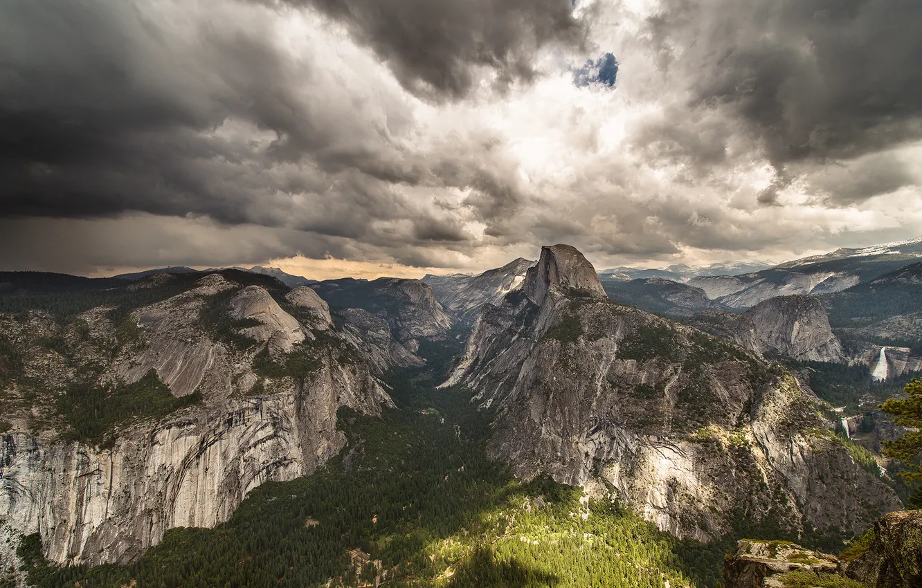 Фото обои небо, горы, шторм, весна, Калифорния, Май, США, Йосемити