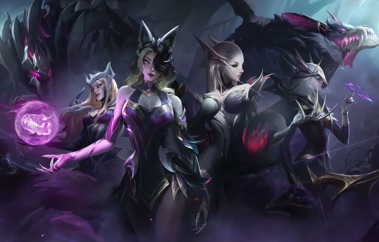 Фото обои Art, League of Legends, Cassiopeia, Ashe, Skin, LoL, Ahri, Malphite