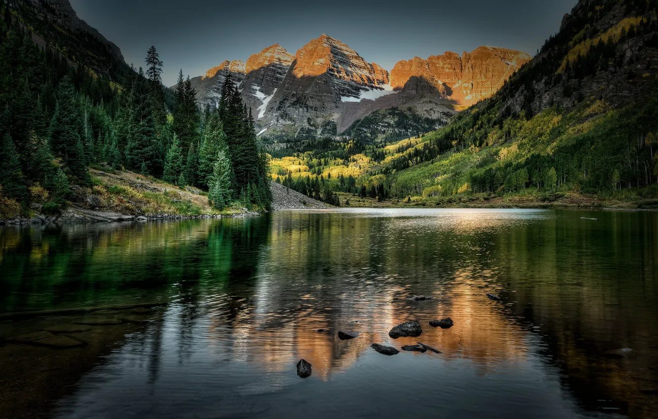 Фото обои пейзаж, горы, озеро, Colorado, Maroon Bells