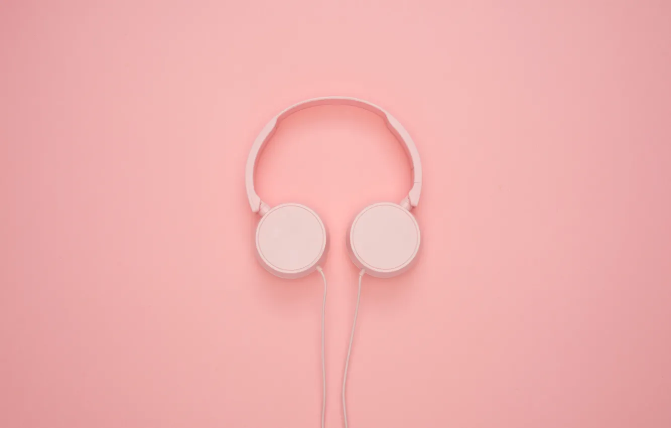 Фото обои музыка, провода, минимализм, наушники, розовые, розовый фон, для девушек, девчачьи
