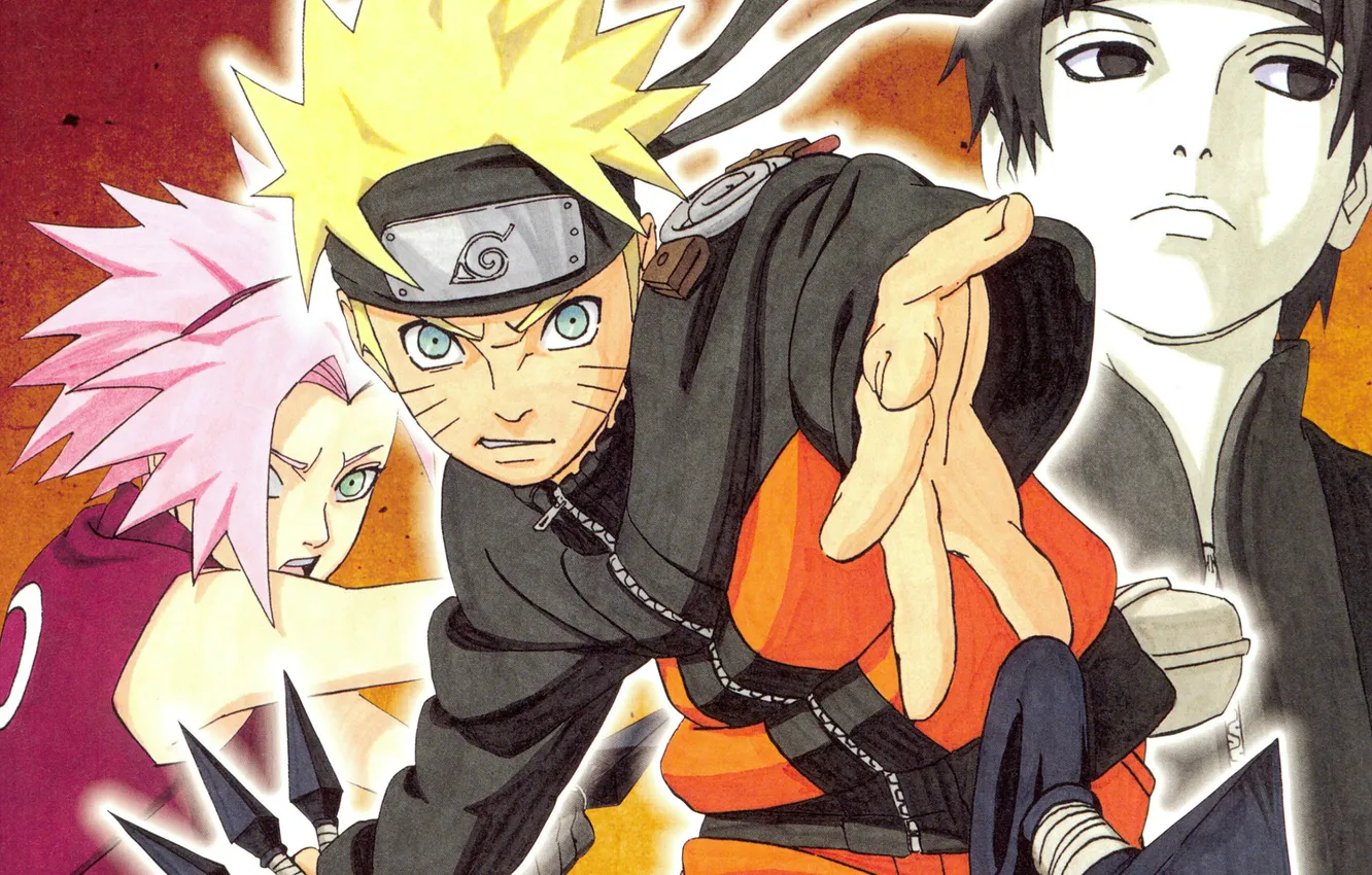 Фото обои злость, Naruto, Sakura, друзья, трое, ninja, Naruto Uzumaki, Sai