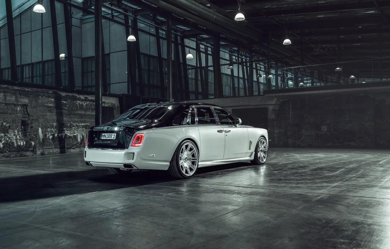 Фото обои Rolls-Royce, Rolls-Royce Phantom, Tuning, Black and White, Rear, Spofec, 2019, Spofec Rolls-Royce Phantom