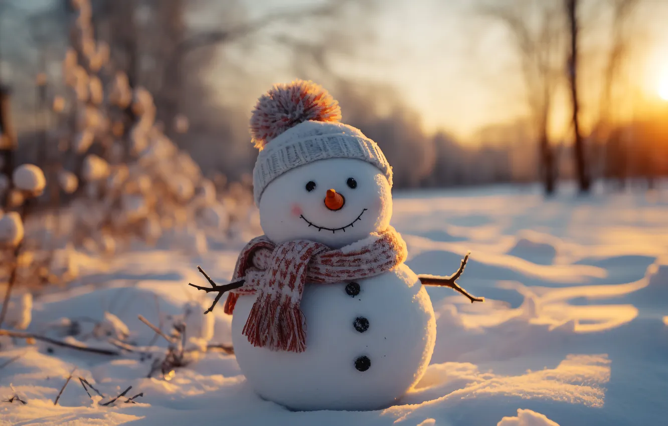 Фото обои зима, снег, Рождество, Новый год, снеговик, Christmas, winter, snow