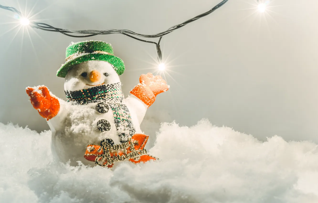 Фото обои зима, снег, снежинки, Новый Год, Рождество, снеговик, happy, Christmas