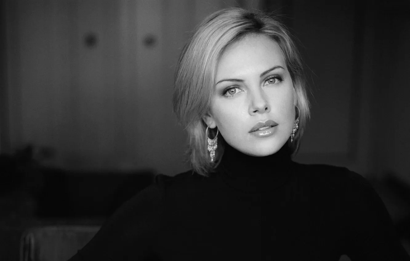 Фото обои фото, Charlize Theron, портрет, актриса, шарлиз терон, чёрно-белый