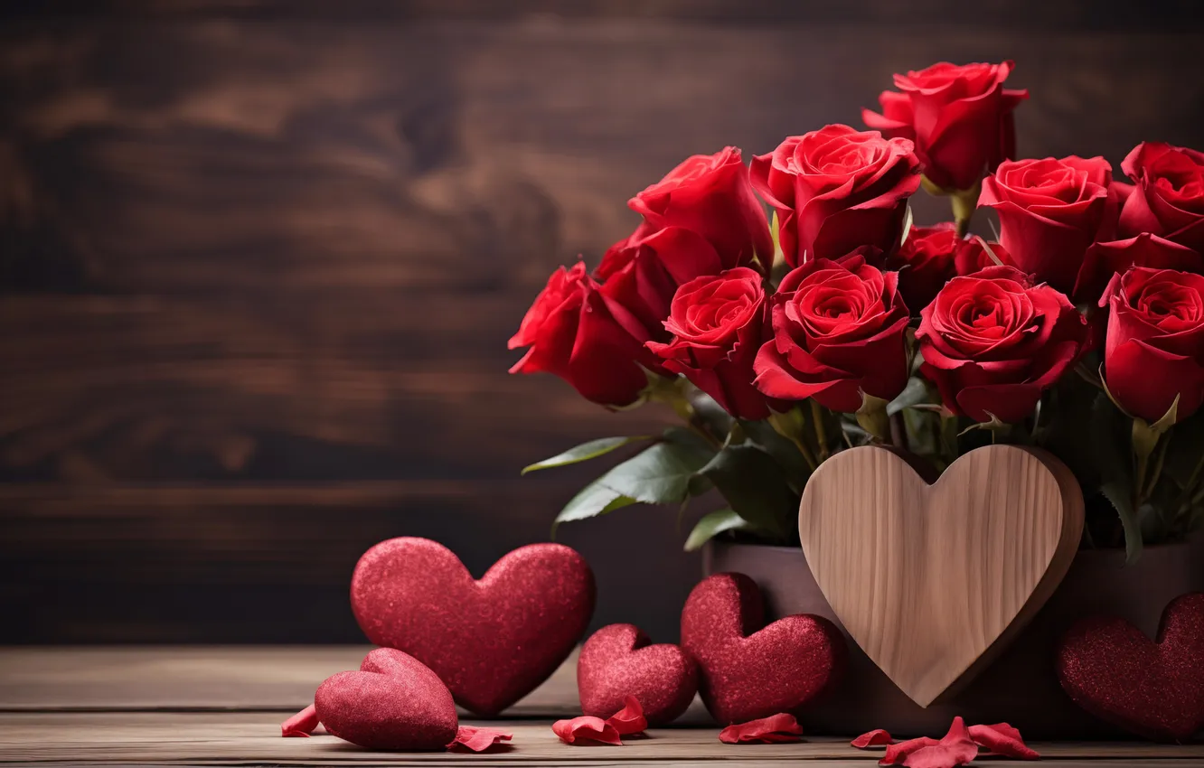 Фото обои любовь, цветы, подарок, романтика, сердце, розы, букет, love