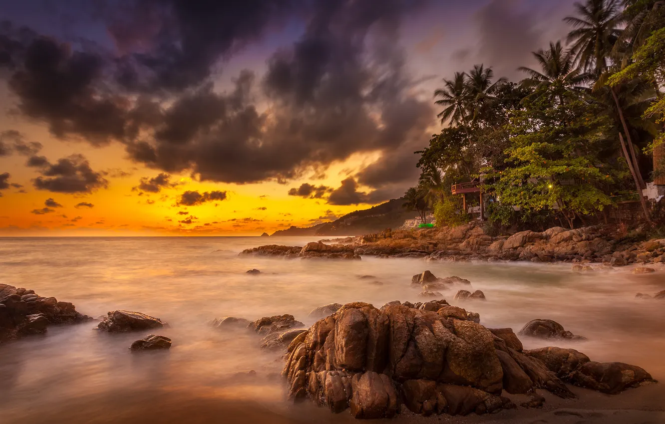 Фото обои rock, ocean, sunset, cloud, phuket