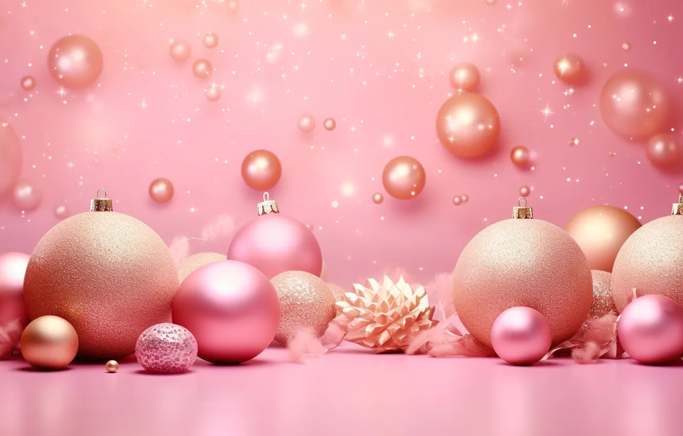 Фото обои украшения, фон, розовый, шары, Новый Год, Рождество, golden, new year