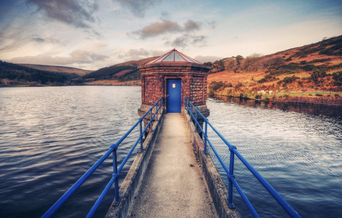 Фото обои pool, lake, island, hills, countryside, reservoir, West Baldwin Reservoir