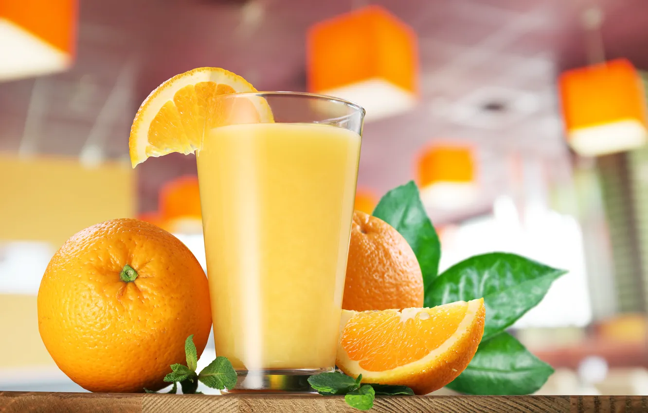 Фото обои апельсины, мята, апельсиновый сок