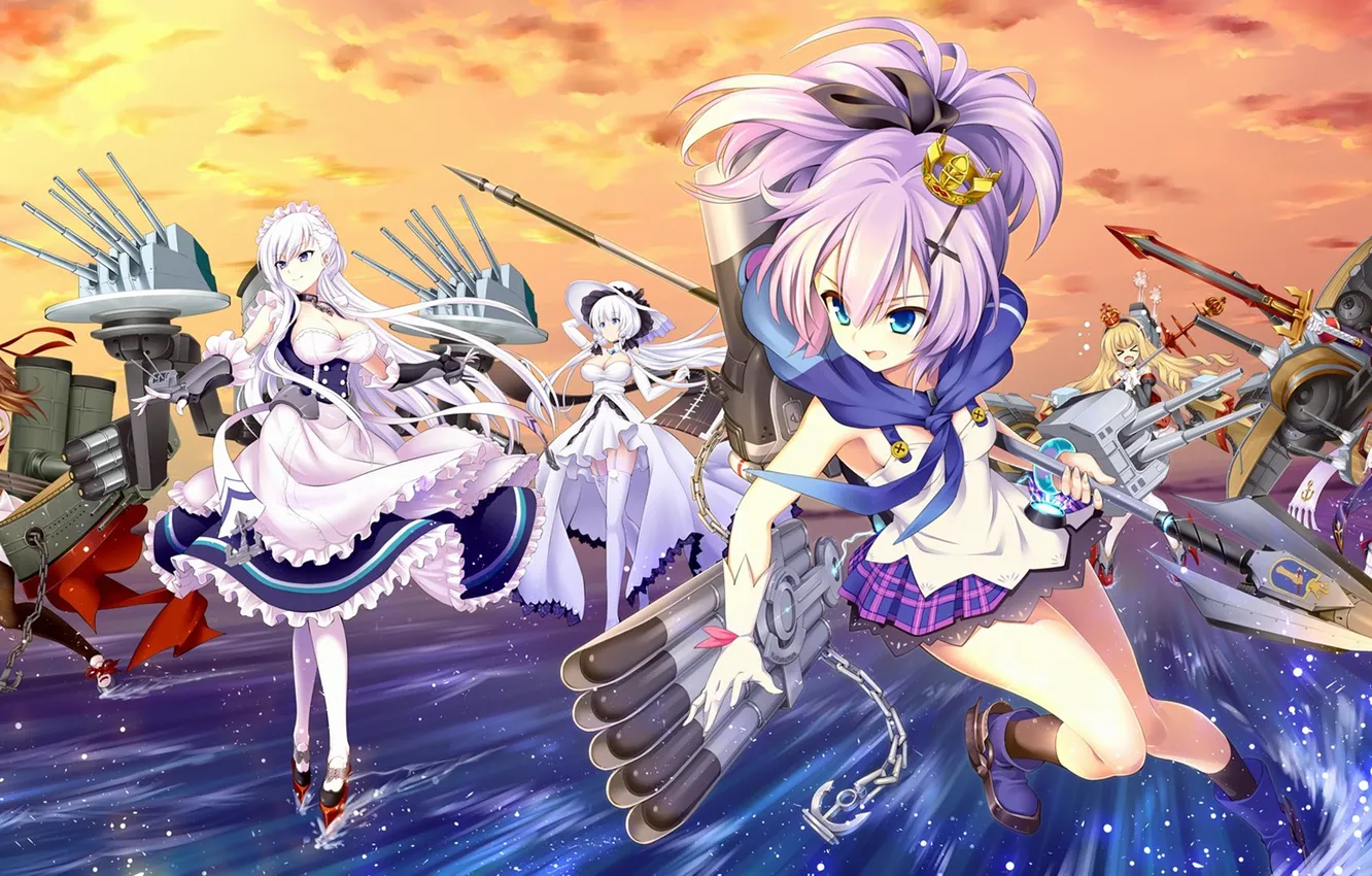 Фото обои kawaii, gun, game, sea, weapon, big, anime, fight