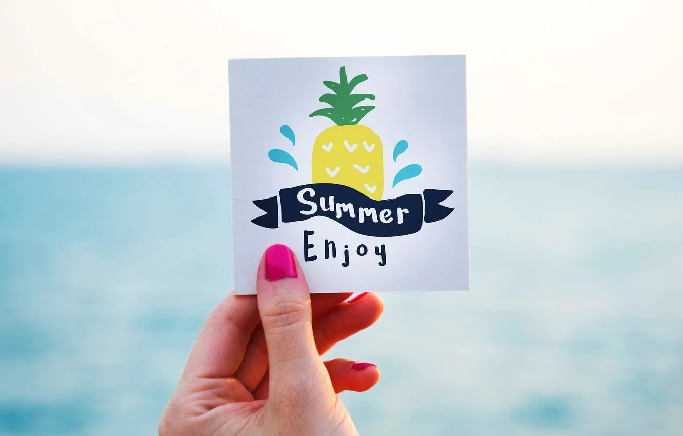 Фото обои лето, надпись, рисунок, рука, ананас, открытка