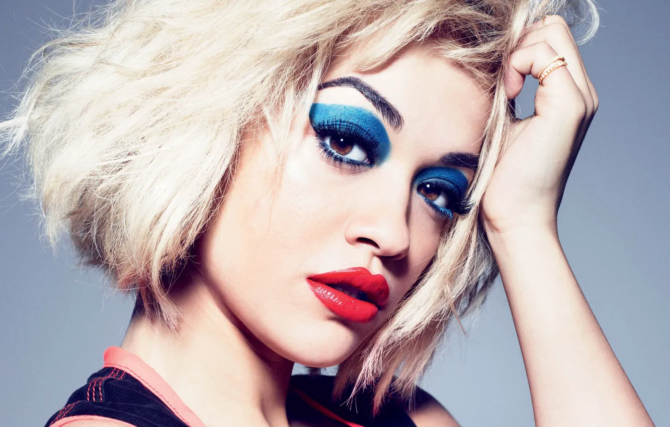 Фото обои взгляд, лицо, модель, макияж, блондинка, певица, Rita Ora, Рита Ора