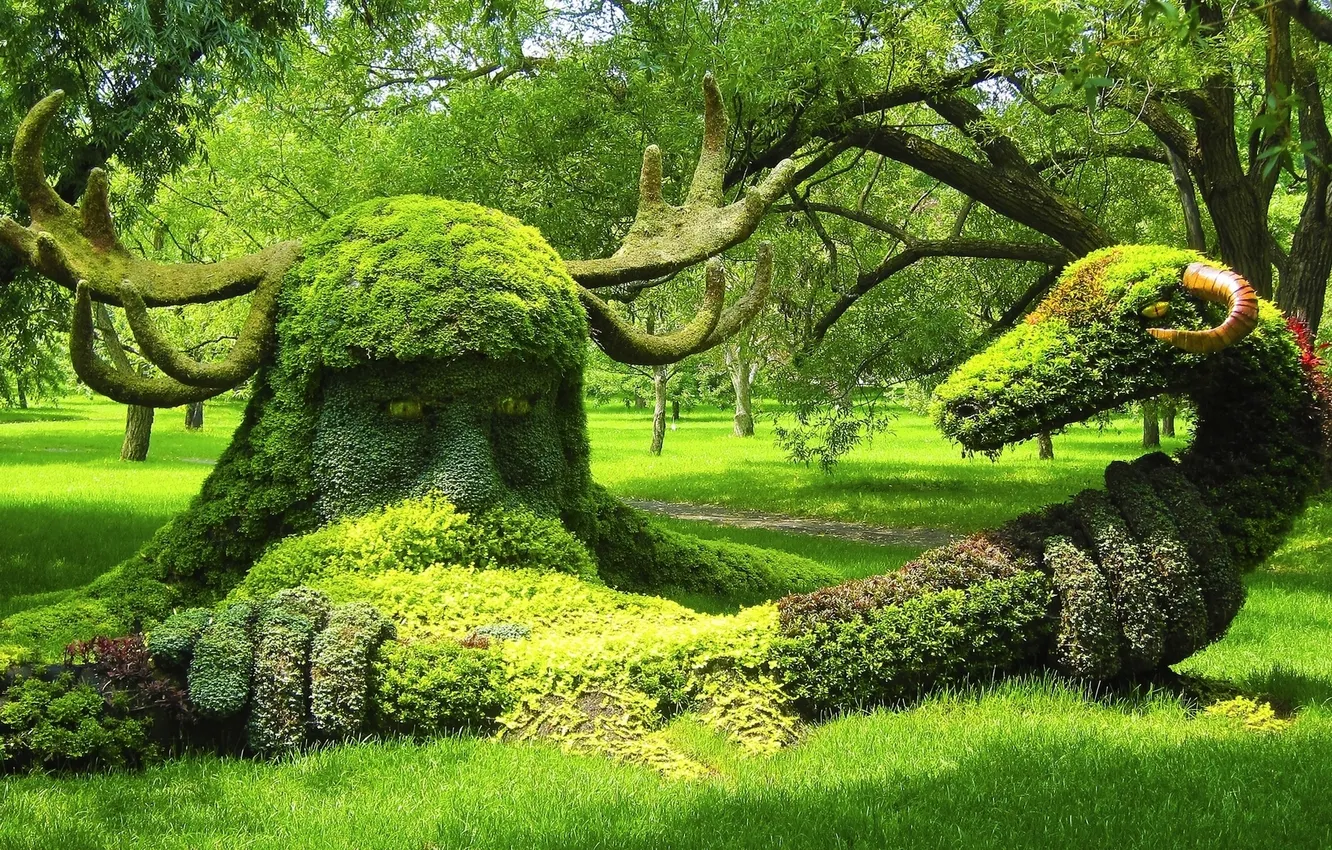 Фото обои деревья, парк, змея, Канада, рога, Монреаль, Canada, композиция