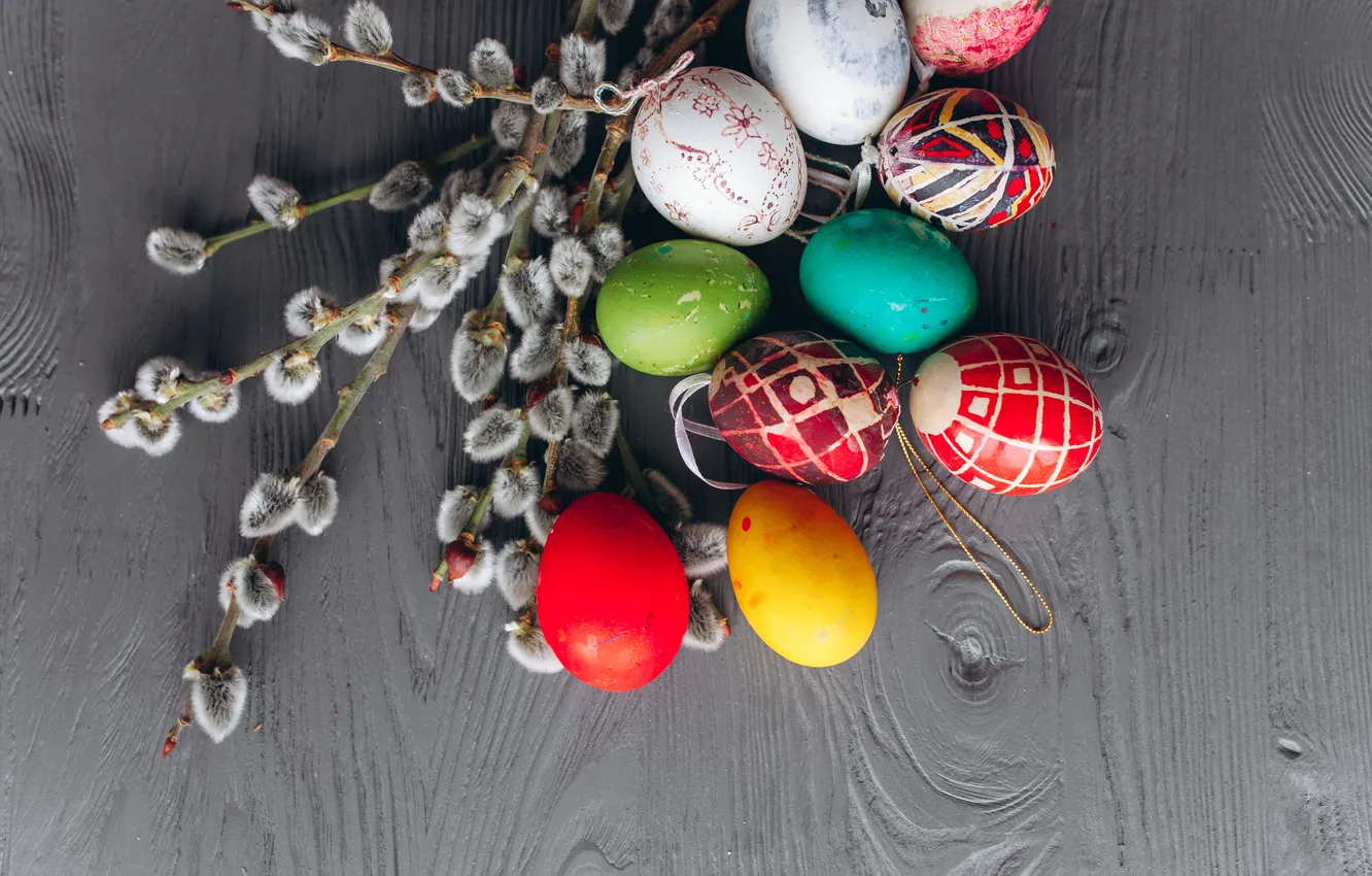 Фото обои ветки, яйца, весна, colorful, Пасха, wood, верба, spring