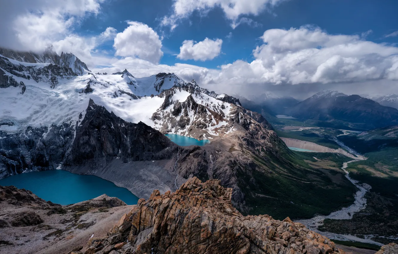 Фото обои облака, горы, красота, озера, долина, простор, mountains, clouds