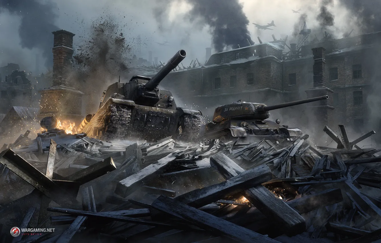Фото обои город, огонь, разрушения, танки, Stalingrad