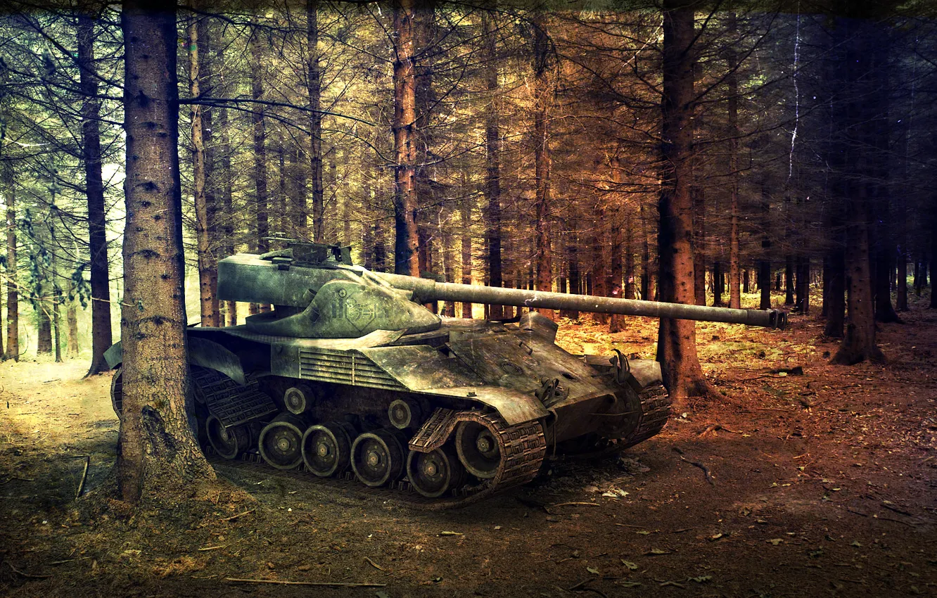 Фото обои лес, Франция, танк, сосны, танки, France, WoT, World of Tanks