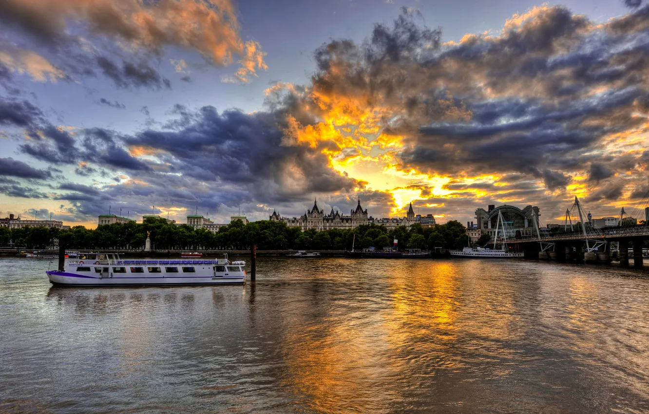 Фото обои закат, Англия, Лондон, sunset, London, England, Thames, River