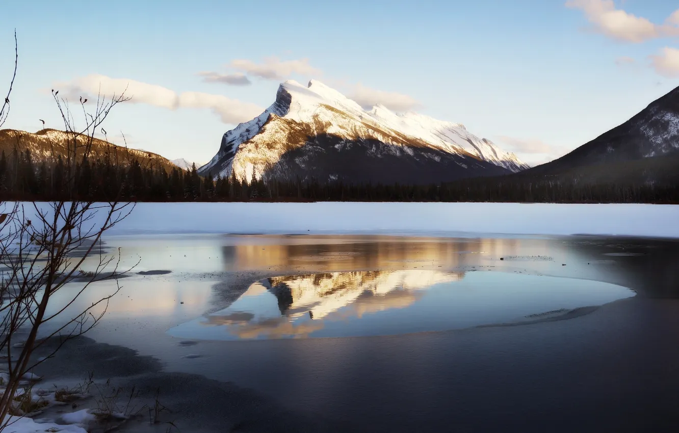 Фото обои лед, зима, свет, снег, пейзаж, закат, горы, природа