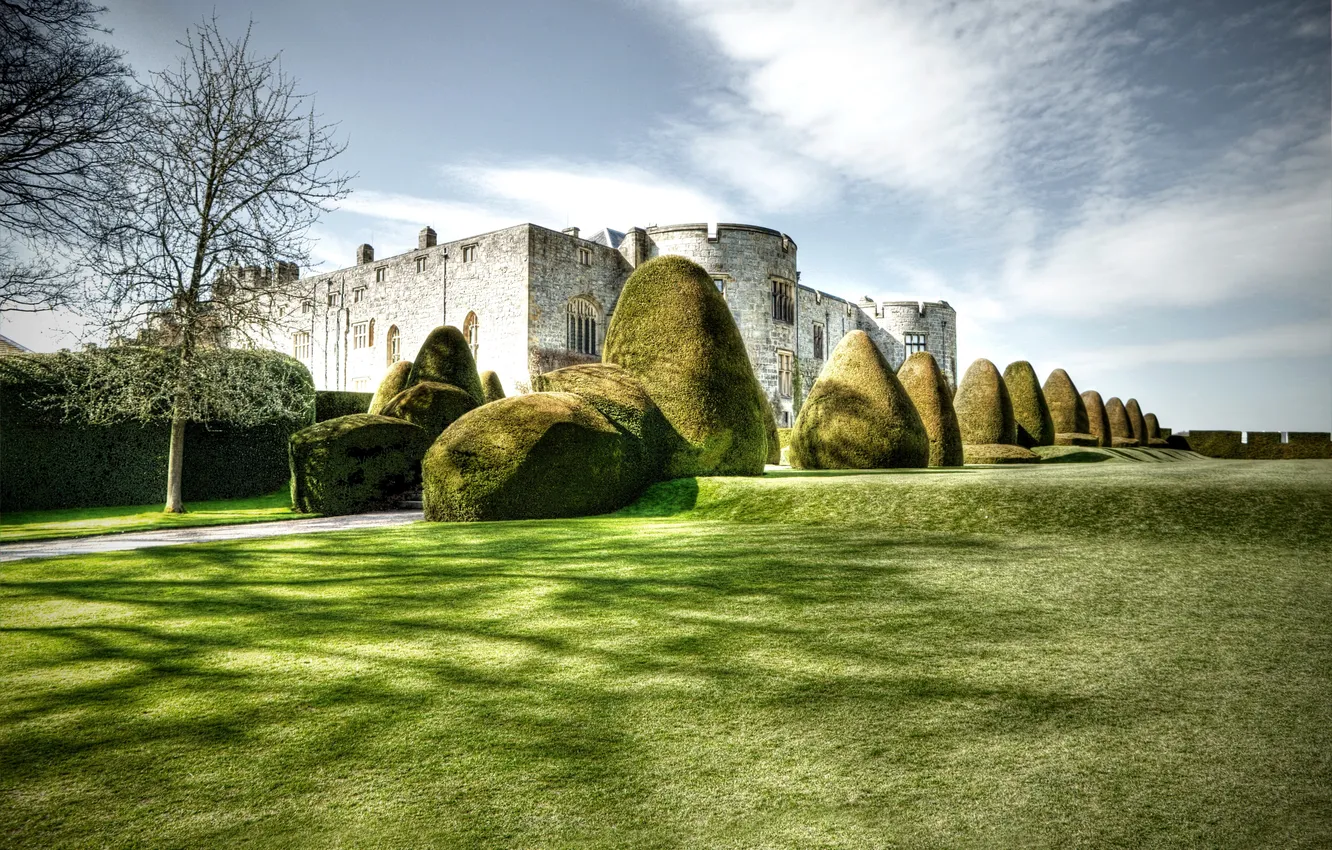 Фото обои трава, дизайн, замок, дерево, Великобритания, кусты, Wales, Chirk Castle